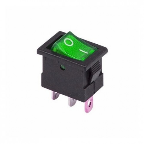Выключатель клавишный 12V 15A (3c) ON-OFF зеленый с подсветкой Mini REXANT