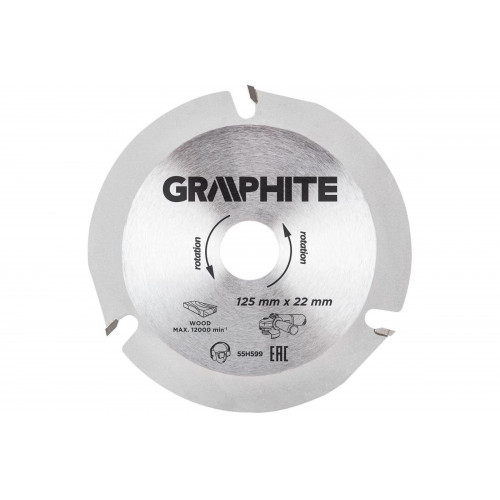 Диск отрезной по дереву GRAPHITE 55H599, 125x22.2x2.8 мм, 3 зуба, твердосплавные напайки