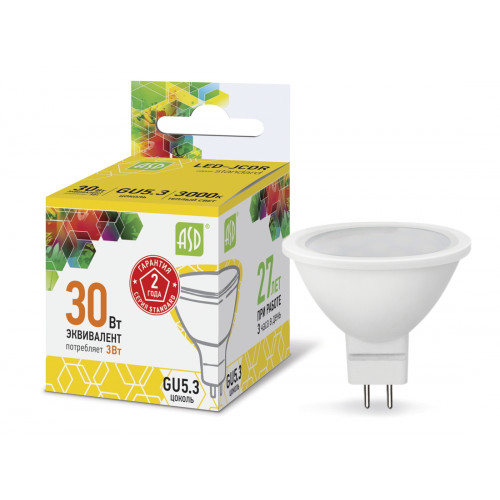 Лампа LED GU5.3  3Вт JCDR  220В  3000К 270Лм ASD