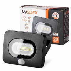 Прожектор светодиодный 20Вт 5700К IP65 WFL 20/05s с датчиком движ. ЧЕРНЫЙ Wolta